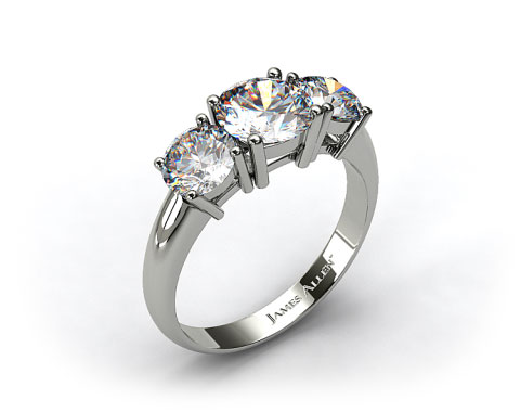 18K White Gold 1.00 Carat Total Weight Three Stone Diamond Engagement Ring